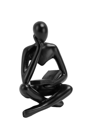 Kangvka Siyah Reçine Düşünür Figürü - Oturur Kişi Heykeli, Ev Dekorasyonu, Kitaplık Mutfak Ofis Dekoru, Hediye Önerisi