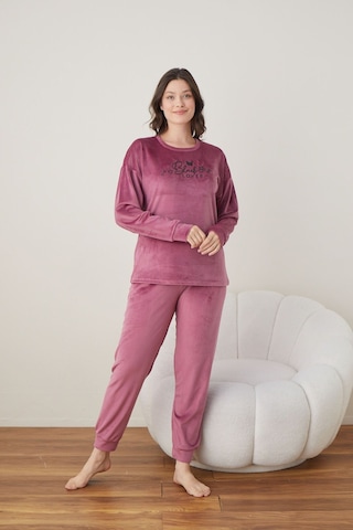 Lukitus Pamuklu Kadife Pijama Takımı Pembe Kadife01 Pembe