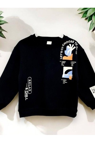 Zekids Erkek Çocuk 3 İplik Şardonlu Sweat-14275 Siyah