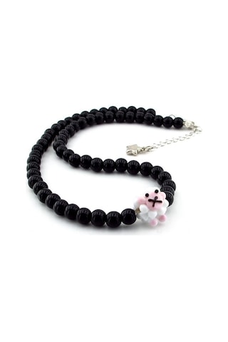 Solfera Kuzucuk Figürlü Siyah Oniks Doğal Taş Kadın Kolye Q0597 Yeşil