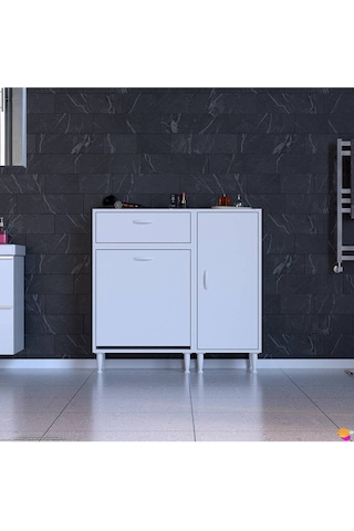 Armin 90 X 97,5 X 32,5 Cm Çamaşır Hazneli Çok Amaçlı Banyo & Mutfak Dolabı Beyaz