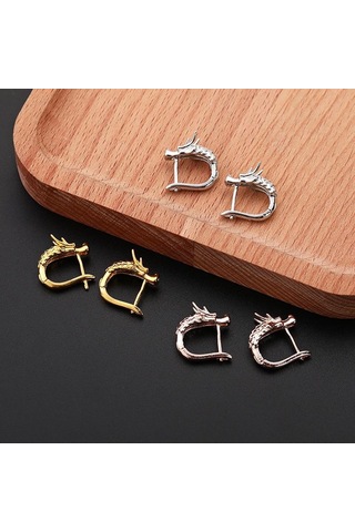 Gümüş Kişilik Ejderha Kafası Hoop Küpe Erkekler Kadınlar İçin 18 K Altın Ejderha Küpe Altın Hoop Yuvarlak Küpe