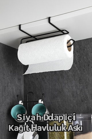 Siyah Dolap İçi Kağıt Havluluk Askı Metal, 28x13 Cm Pratik Mutfak Düzenleyici Siyah M