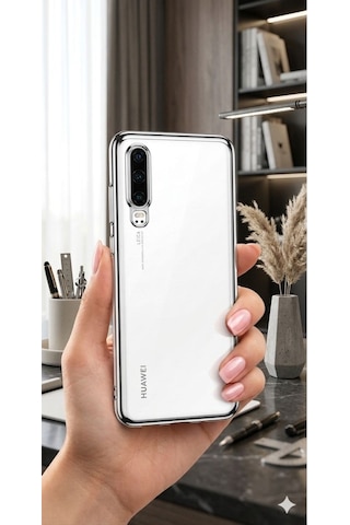 Huawei P30 Kılıf Dört Köşeli Lazer Silikon Kılıf Gri