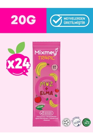 Mixmey Muz Meyve Barı 24 Adet | Atıştırmalıklar – Vegan, Glutensiz, Koruyucusuz (20GR X 24 ADET)