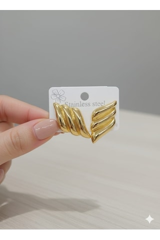 Akfecan Çelik Gold Baklava Model Küpe Altın