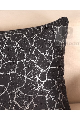Altın Varak Desenli Dekorafit Tekli Kırlent Kılıfı 42x42 Cm Şık Ve Zarif Tasarım Siyah Gümüş Varaklı