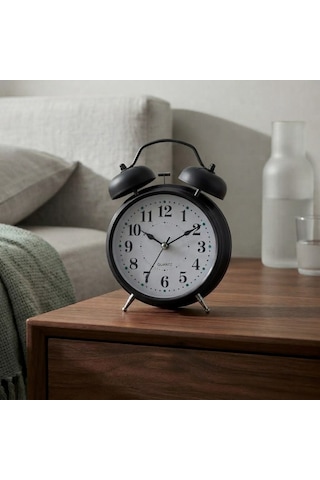 Çalar Saat 21 Cm Kurmalı Alarm Lı Çalar Saat Büyük Boy Retro Vintage Çift Çanlı Komodin Saati Kırmızı Siyah