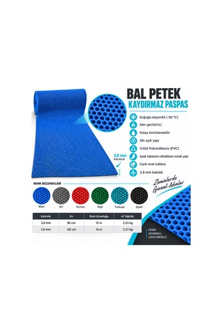 Hortumtech Bal Petek Paspas Kaydırmaz Pvc Islak Zemin Duş Havuz Su Tahliyesi 4 Mm - Mavi 120 X 160 Cm