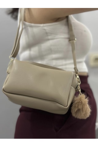 Biçomi Ponpon Vizon Cilt Çanta Vizon