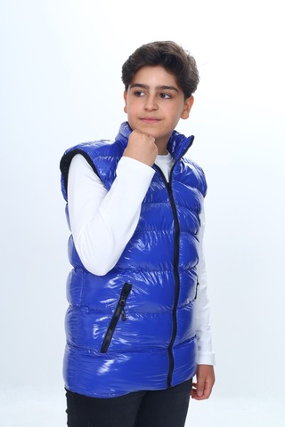 Toontoy Erkek Çocuk Parlak Görünümlü Göğsü Armalı Yelek Saks