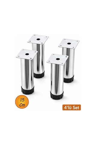 15 Cm Krom Mobilya Ayağı 4 Lü Set Ayarlanabilir Tabanlı Metal Dolap Masa Ayağı Gri