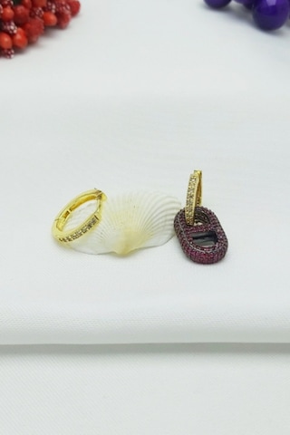 Caisyabutik Altın Kaplama Renkli Zirkon Taşlı Özel Seri Çelik Küpe 2,5 CM Altın