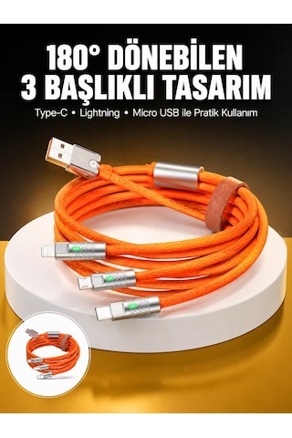 120w 3 İn 1 Uyumlu Silikon Şarj Kablosu Hızlı Şarj Kablosu Belirtilmemiş
