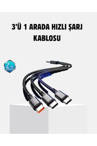 3 Başlıklı Hızlı Şarj Kablosu Metal Alaşımlı Dayanıklı Ve Akıllı Çipli 93108152