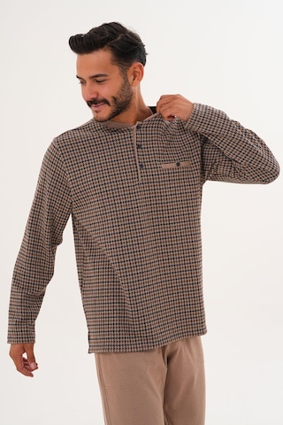 Çift Kaplan Erkek Desenli Patlı Bej Pijama Takımı 8038 Bej