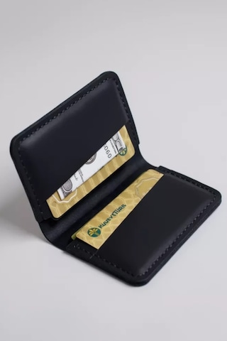 Luvo %100 Gerçek Deri El Yapımı Kartlık İtalyan Dikiş Premium Minimalist Tasarım Mat Siyah