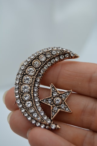 Stoneage Jewellery Zirkon Taşlı Ay Yıldız Broş Yaka İğnesi Çok Renkli