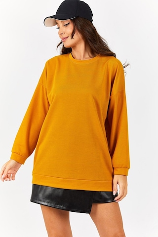 Armonika Kadın Hardal Yuvarlak Yaka Oversize Sweatshirt Arm-22k024027