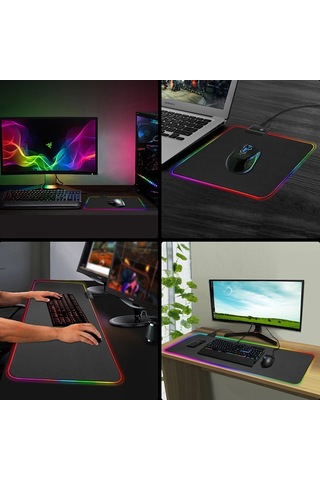 Hangfox Rgb Işıklı Oyuncu Mouse Padı, 14 Işık Modu, Usb İle Çalışır, 800x300mm, Anti Kayma Taban, Kalınlastırılmış Kilitli Kenar, Siyah Renk