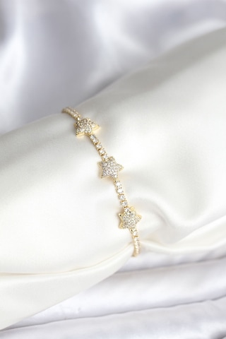 Yıldız Model Zirkon Taşlı Gold Renk Pirinç Su Yolu Kadın Bileklik Altın