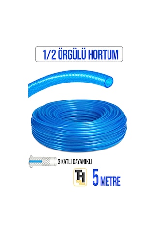1/2 Örgülü Bahçe Hortumu Çatlamaz, Kırılmaz, Esnek 5 Metre Mavi