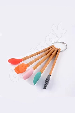 5'li Mini Bambu Spatula Seti - Yumurta Fırçalı - Mini Boy