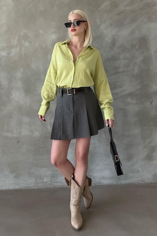 Madmext Sarı Çizgili Oversize Kadın Gömlek Mg2327 Sarı