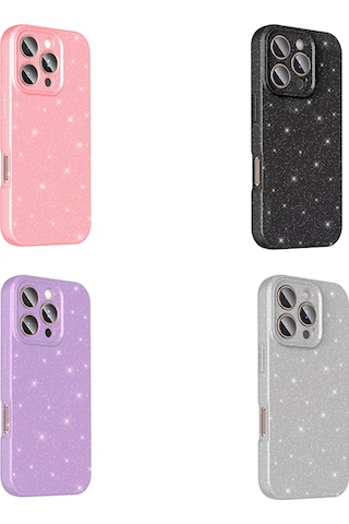 Apple İphone 16 Pro Kılıf Kamera Korumalı Parlak Simli Lüks Kapak - Siyah