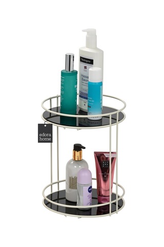 Bej Banyo Organizer Kozmetik Takı Parfüm Havlu Düzenleyici Sunum Tepsisi Pleksili -metal Paslanmaz Renkli