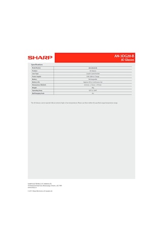 Sharp AN-3DG20B Aktif 3D Şarjlı Gözlük
