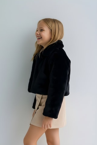 Esila Kids Kız Çocuk Bolero Peluş Ceket İnci Kapamalı Uzun Kollu Çocuk Ceket Siyah
