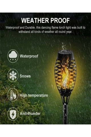 Ebitda 4 Adet Su Geçirmez Güneş Enerjili Alev Işıkları, 12 Led, Bahçe Dekorasyonu İçin Meşale Işıkları