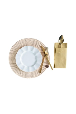 Vos Versa Amerikan Servis Tekli Supla Lux Sunum Tabak Altlığ - Yuvarlak Bej Vvhm0039-396 - Bej