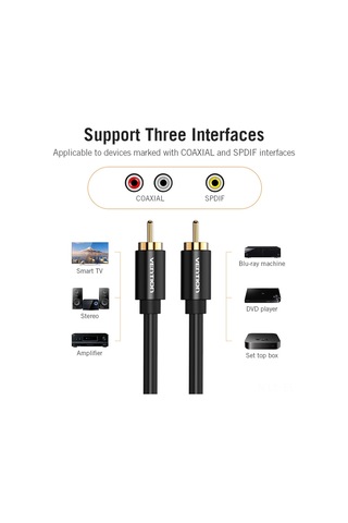 Xindoker Vention Rca Koaksiyel Ses/videokablo, Saf Bakır İletken, Altın Kaplı Uçlar, Spdıf/coaxıal Uyumlu, Alüminyum Kasa, 1 Metre