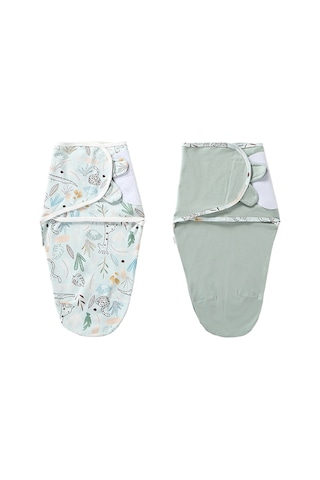 Maiyame Yeni Doğan Bebek Battaniyesi - 0-3 Ay S Beden Tam Pamuk - Çim Yeşili+nane Yeşili 2'li Paket - Uyku Torbası Ve Sarma Örtüsü Yeşil