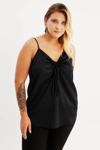 Saten İp Askılı Büzgülü Bluz Siyah