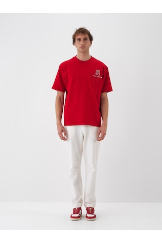 Xint Kırmızı Pamuk Dokulu Oversize Tişört 502175