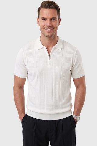 Rizzup Erkek Fermuarlı Beyaz Polo Yaka Triko Tişört Regular Fit Rahat Kesim 2604360