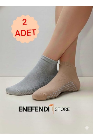 Nf Nd Enefendi 2 Çift Kaydırmaz Unisex Yoga, Pilates, Tavaf Çorabı Spor Patik Çorap Gri Açıkkahve 36-40 Gri - Bej