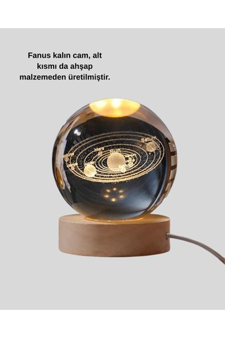 Dekoratif Led Kristal Küre Ahşap Altlıklı Şık Gece Lambası -
