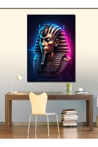 Kanvas Tablo Neon Işıklı Mısır Firavunu Figürü 70cmx100cm