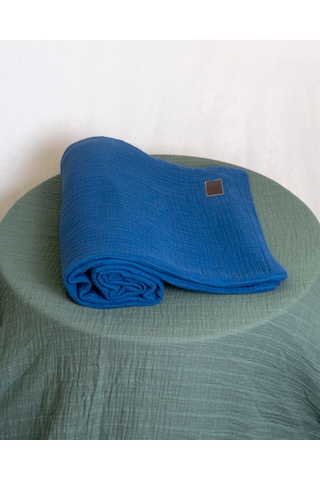 4 Katlı Müslin Yatak Örtüsü - Battaniye Pike %100 Organik Pamuk Dört Mevsim Yumuşak Çift Kişilik Lacivert