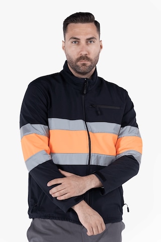 Çift Sıra Reflektörlü Neon Softshell Mont Lacivert - Turuncu