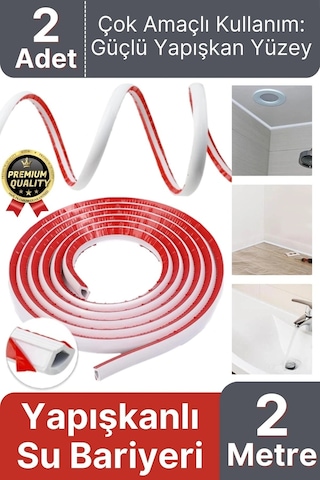 2 Adet Ultra Güçlü Dayanıklı Esnek Tezgah Mutfak Banyo Kendinden Yapışkanlı Su Bariyeri 2 Metre