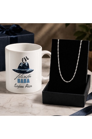 Bk Gift Kişiye Özel Babalar Günü Tasarımlı Beyaz Kupa & Yaprak Model Zincir Kolye -12, Babalar Günü Hediyesi Gümüş