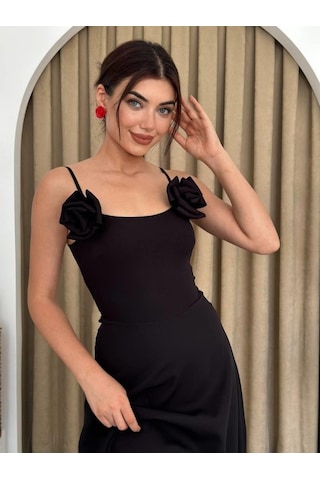 Mythrıva Matilda Gül İp Askılı Elbise Siyah