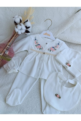 Yeni Doğan Kız Bebek Bahardalı Nakışlı Hastane Çıkışı Zıbın Seti