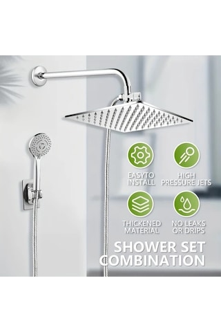 Fastbuy Challenger 8 Paslanmaz Çelik 5 Adet Duş Sistemi - Yağmur Masaj, Spa El Tipi Üstten Akış Siyah Siyah