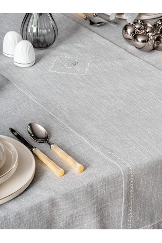 Cotton Box Keten Masa Örtüsü Takımı Pera Gri 175x240